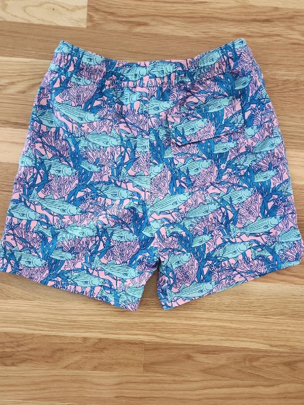 Vineyard Vines Pink & Blue Fish Print Kids Swim Trunks